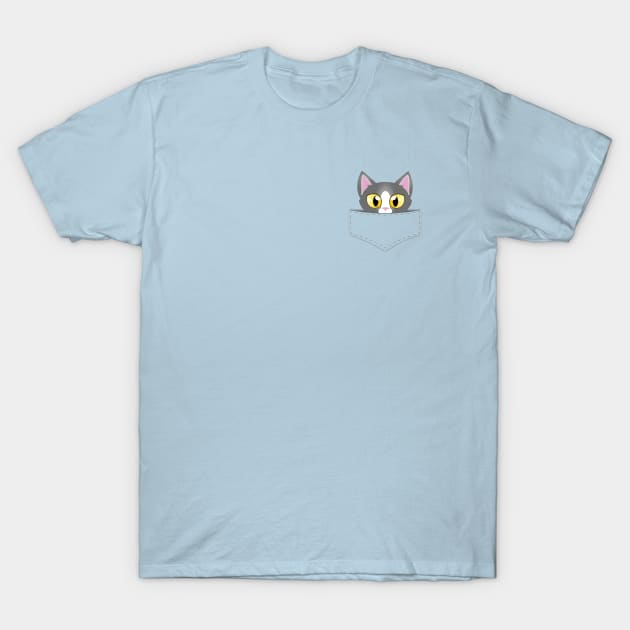 Peeping Cat in a Pocket - Pop out from pouche t-shirt pet lovers, chibi cute animal T-Shirt by DeMonica